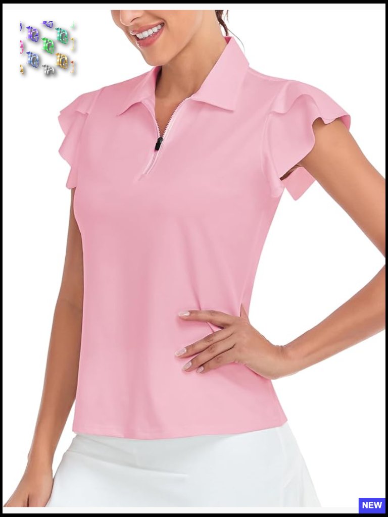 Women's Petal Sleeve Golf Polo Upf 50+ Moisture Wicking Short Sleeve T Shirt